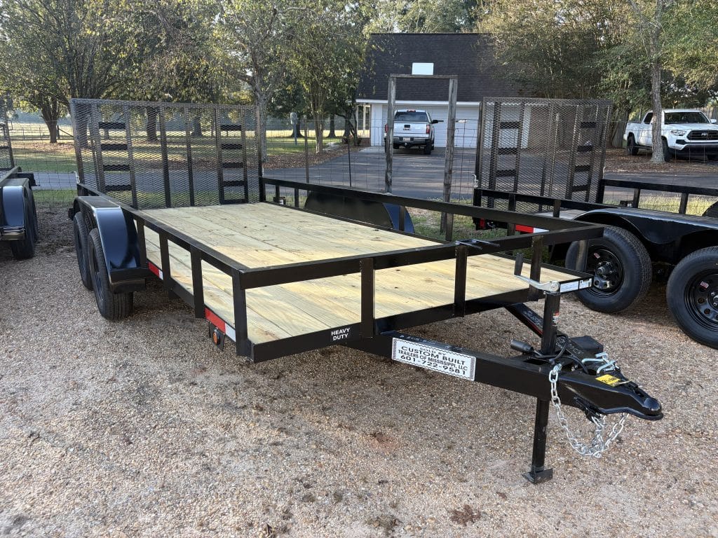 Utility trailer showing reinforced frame and open bed
